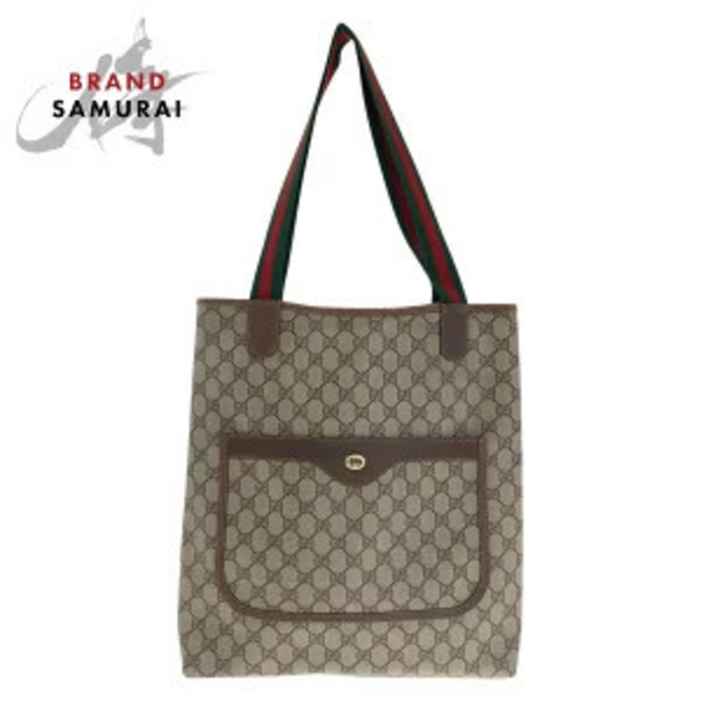 Gucci Sherry Tote Bag Shoulder Beige Brown GG Supreme Canvas Leather